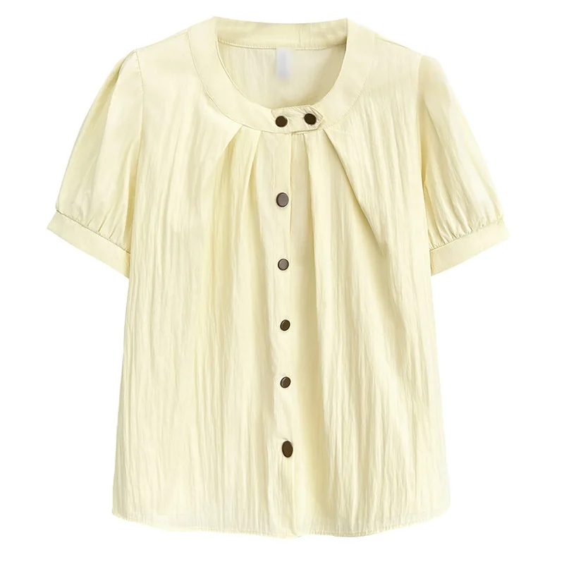 

Женские блузки больших размеров 2025 года, летняя новая стильная рубашка с короткими рукавами и фонариком, топ 100 кг, 2519