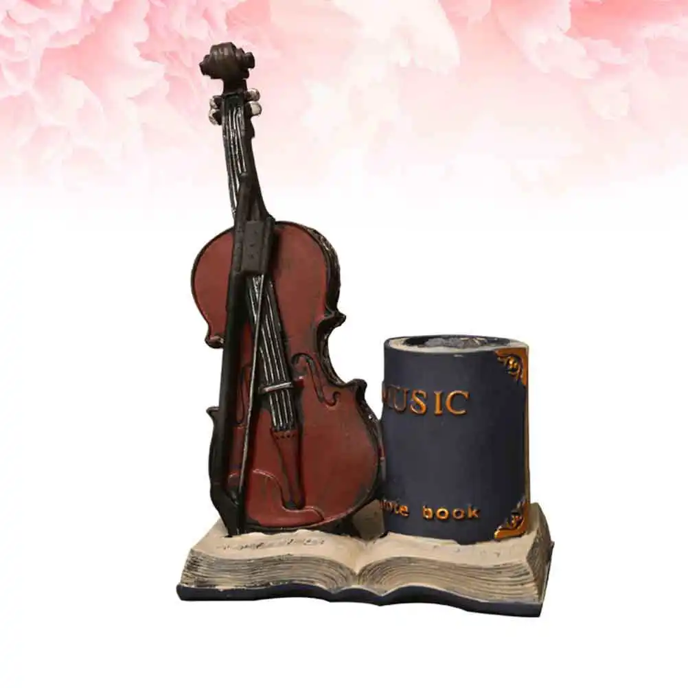 Violin Style Pen Box Made of Safe Natural Resin Vivid Craftsmanship Desktop Decor for Pens Pencils Markers Rulers Scissors Blue