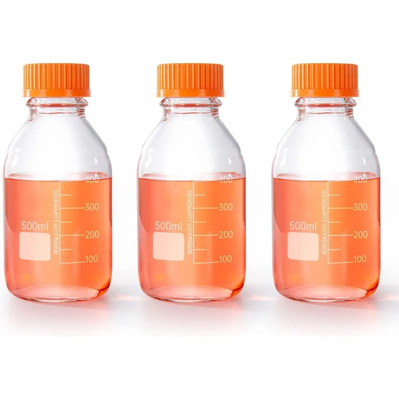 250ml 500ml 1000ml Lab Round Media Storage Bottles with GL45 Screw Cap Borosilicate Clear Glass Bottles