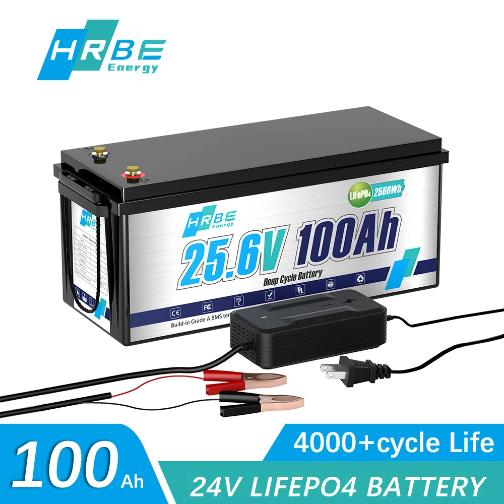 24V 50Ah 100Ah LiFePo4 Battery 6000+ Cycles,for RV Trolling Motor Solar System RV Replacement Rechargeable Battery Built-in BMS