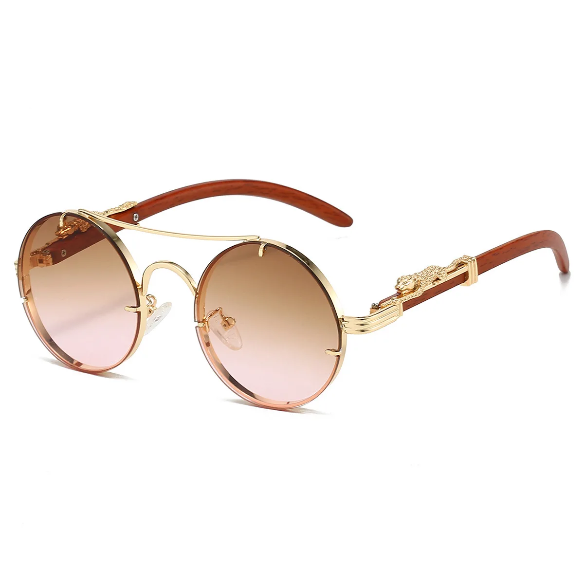 Neue Vintage Runde Sonnenbrille Für Männer Frauen Doppel Balken Leopard Kopf Modische Trendy Hohe Qualität UV Beständig Fahren Glasse – Detail 11