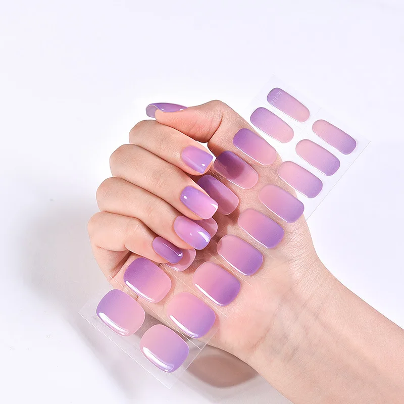 18 Tips Semi Cured Gel Nails Stickers Manicure Art Decor UV LED Lamp Gel Nails Stickers Full Cover Fashion Nail Decals