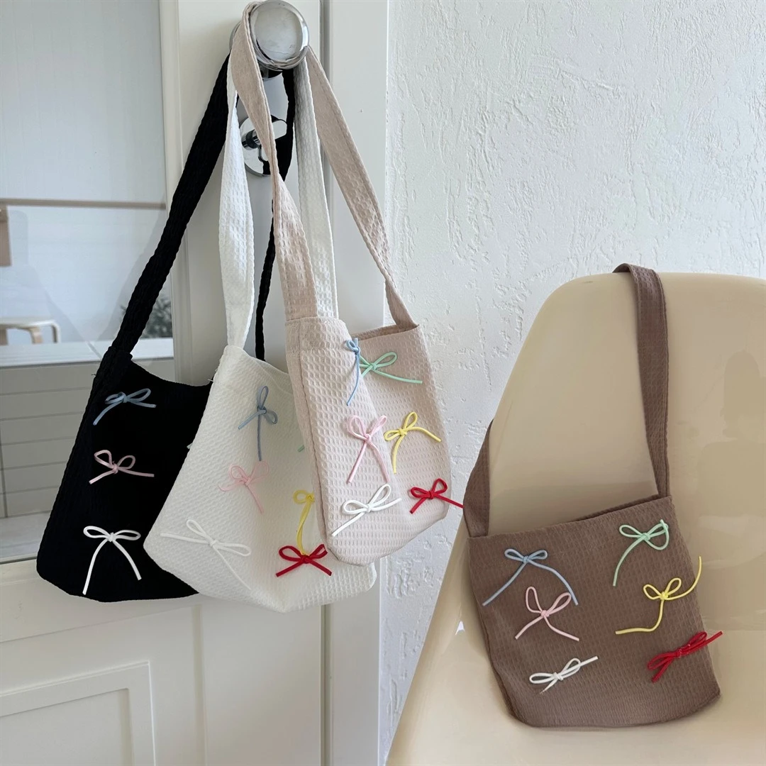 Spring Autumn Kid Messenger Bag New Princess Girl Bow Single Shoulder Cross Bag Simple Casual Versatile Open Fabric Bag