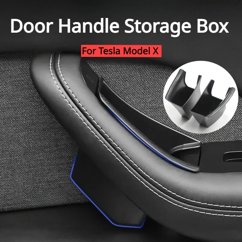 

For Tesla Model X Car Door Handle Storage Box Key Card Cellphone Storage Box ABS Tray Hidden Organizer Car Interior Accessories