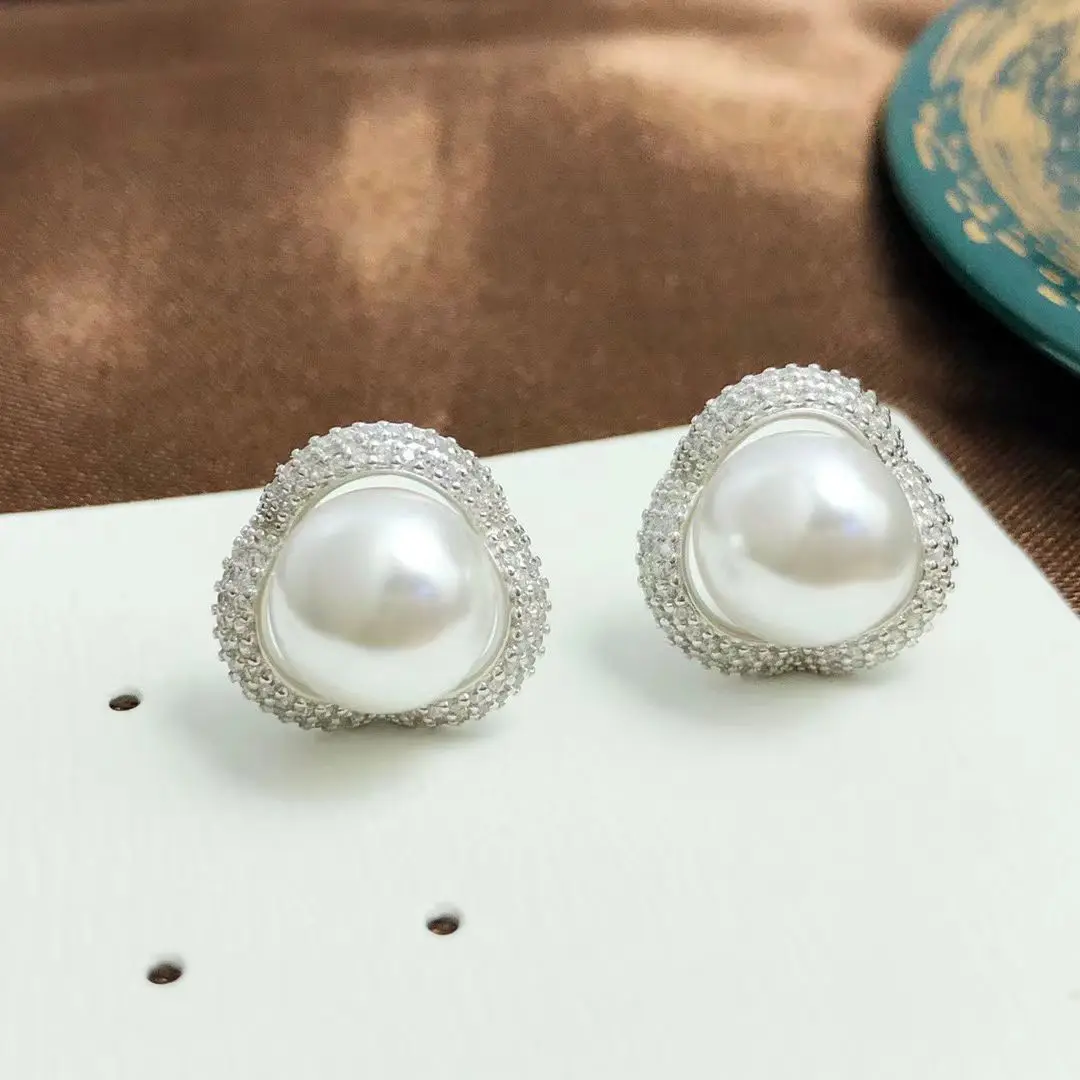 Wholesale S925 Sterling Silver Earrings Mount Findings Settings Base Mounting Parts Accessory for 9-10mm Pearls 5 pairs/lot