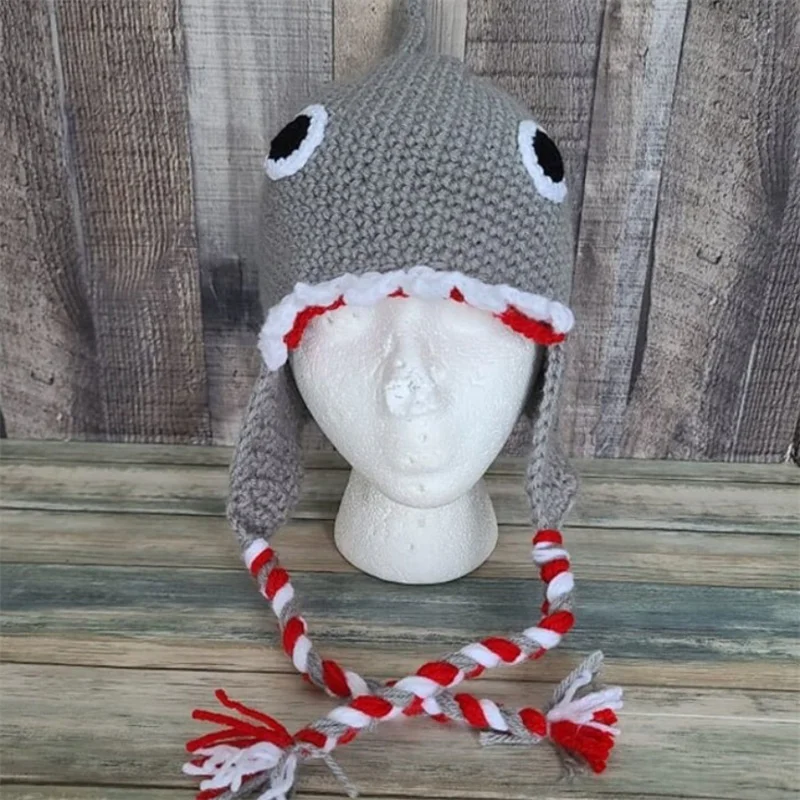 

Vintage knitting Hat Breathable Shark Beanie Hat Handmade Men Adjustable Docker Cap Funny cute Cap children Hip Hop Hat