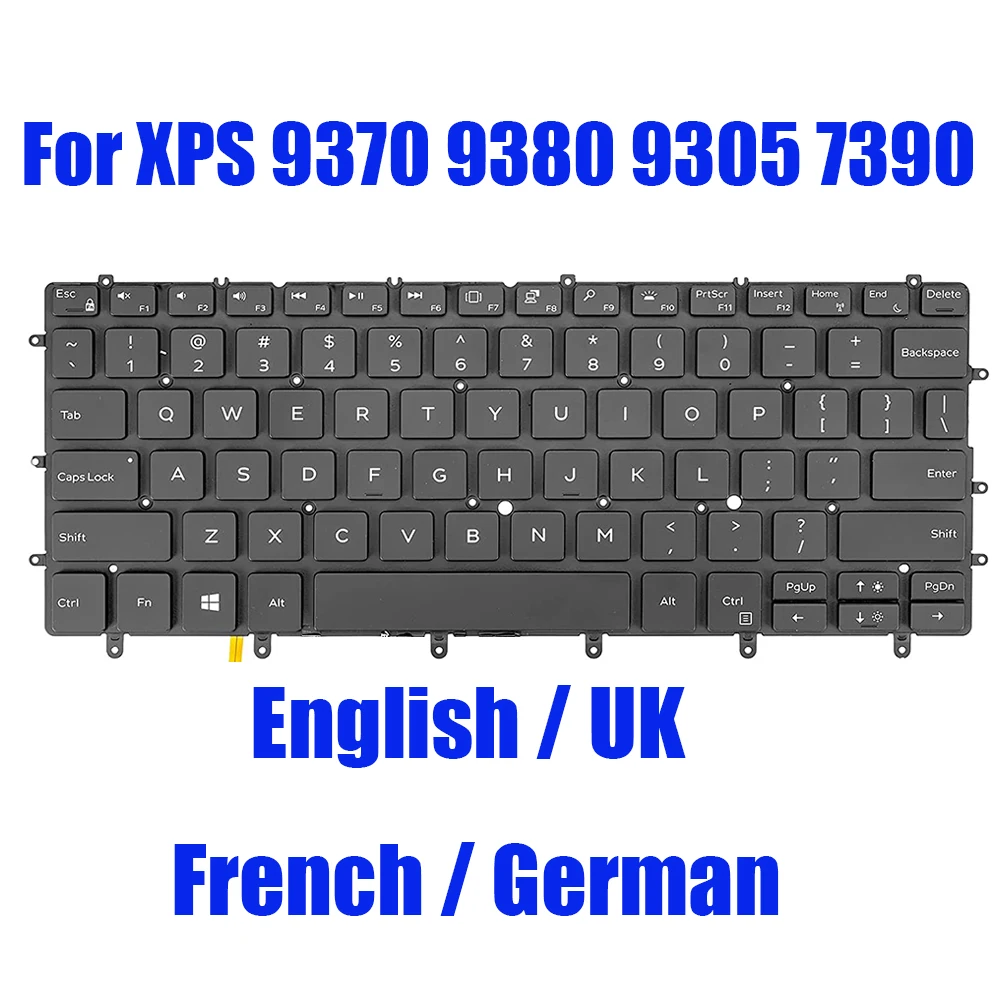 Backlit US UK FR GR Keyboard For DELL For XPS 13 9370 9380 9305 7390 03CM18 0FXCRT 082FHM 0K2NCP 09NY07 English French German