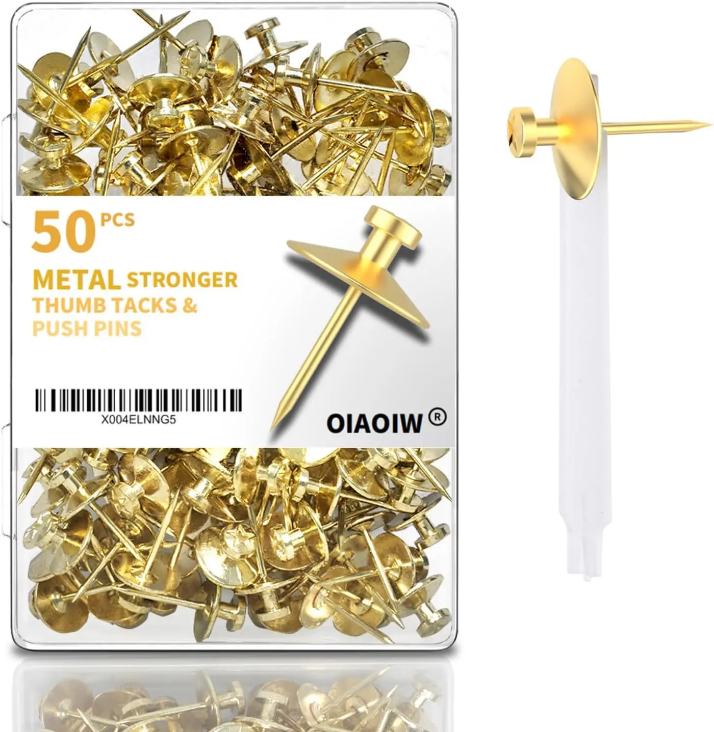 

50 Gold Thumb Tacks for Picture Hangers - Heavy Duty Push Pins with Double Headed Design for Walls and Bulletin Boards