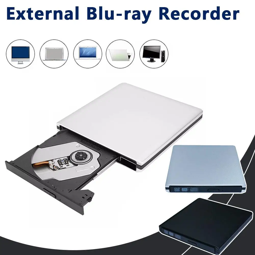 Blu-ray Burner Aluminum Alloy USB 3.0 External Optical Drive 6x Speed ​​Burning BD-R 6X/BD-RE 2X/DVD Support ROM 3D For PC/ O8L0