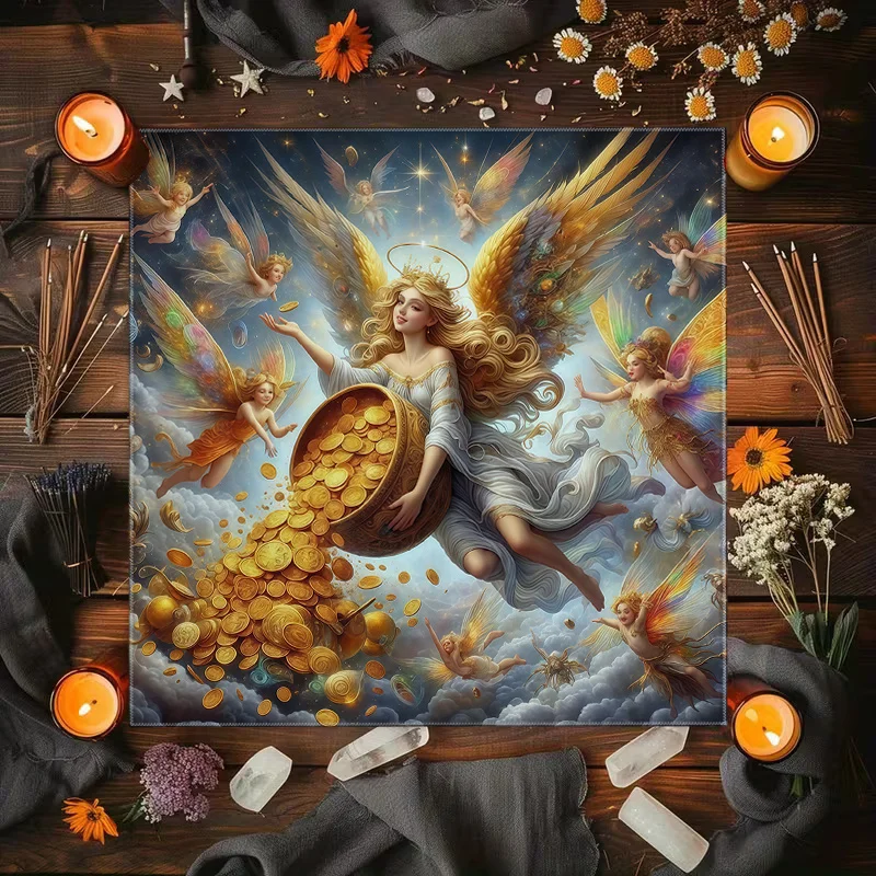 Luxury Tarot Tablecloth Mystical Reading Cloth Angelic Witchcraft Divination Magic Coaster 60x60cm Spiritual Decor