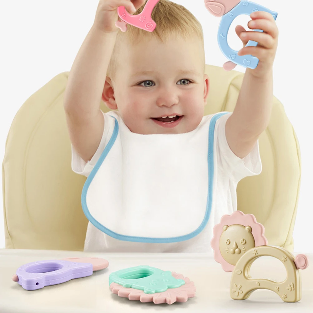 Lot de 6 hochets de dentition pour bébé, forme animale, couleurs vives, à saisir facilement pour nouveau-nés, outil apaisant pour la dentition, hochet polyvalent