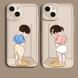 Funny Boy Girl Paired Couple Phone Case For iPhone 15 14 16 Pro Max 13 12 Mini 11 Pro XR 8 7 Plus SE Clear Lovers Shells Fundas