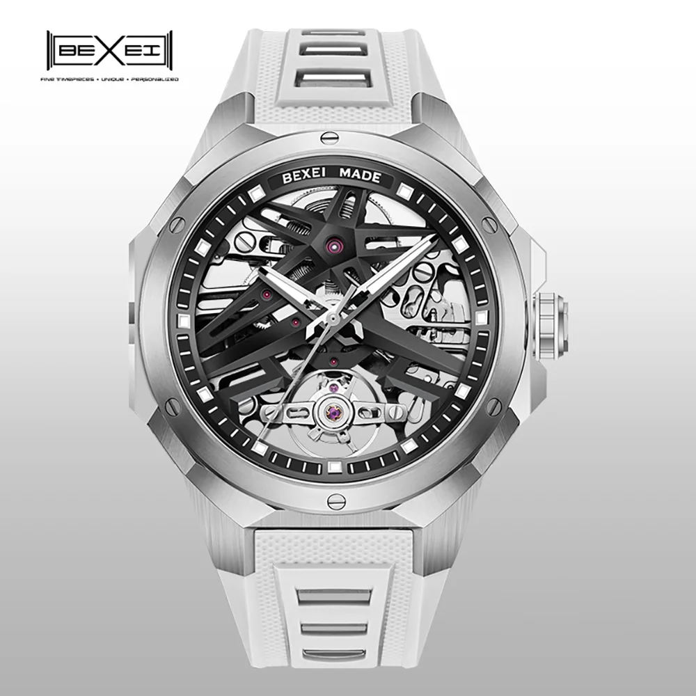 BEXEI Automatic movement mechanical men\'s watch luminous skeleton Synthetic sapphire waterproof business wrist watch news 9121