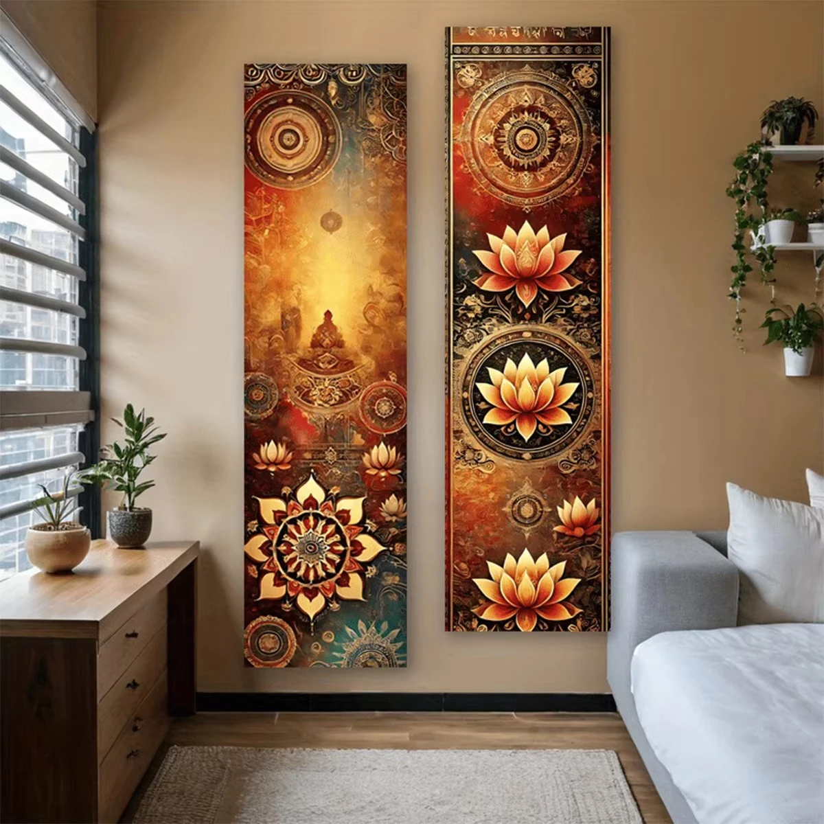 Flower and plant chart vertical tapestry sun and moon wall hanging reference illustration plant art tapestry floral home decor