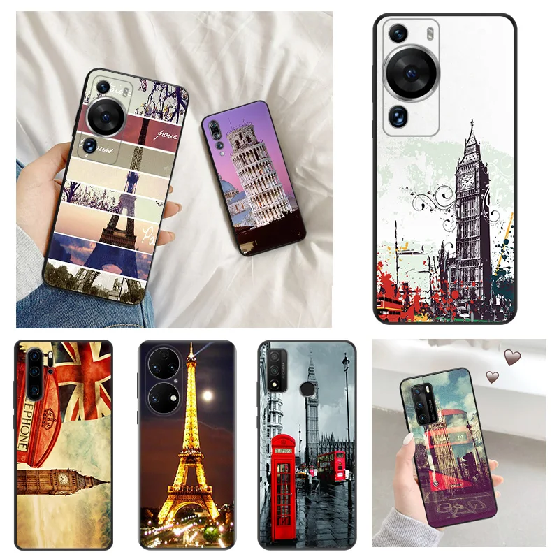 Matte Phone Case for Huawei P20 Pro P Smart P40 P30 Lite Moto G30 G31 G200 One Fusion London Eiffel Paris Soft Black Case Funda