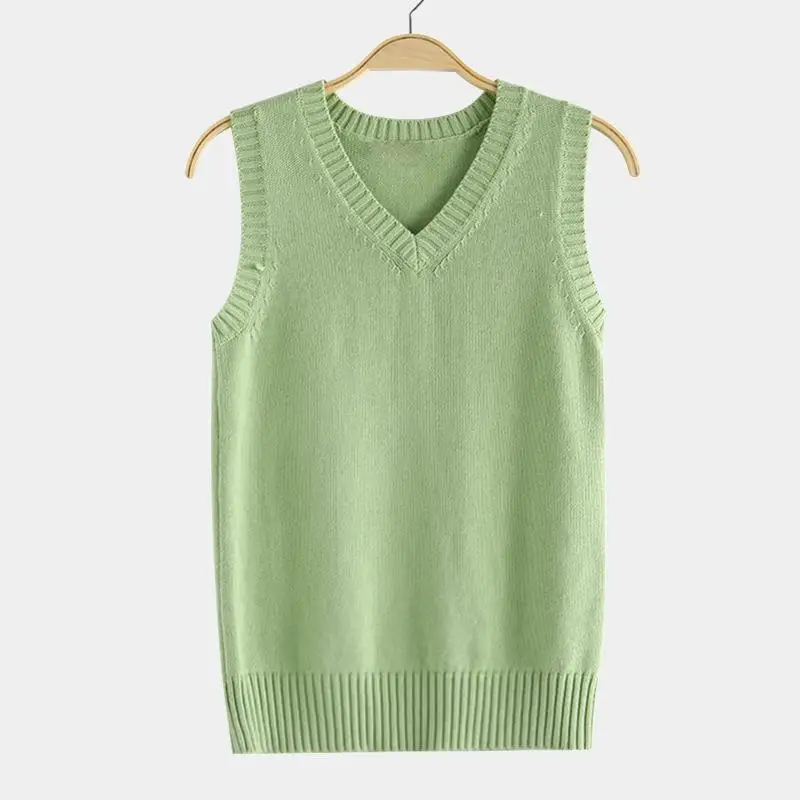 Women V-neck Sweater Vest Fashion Thin Solid Casual Outer Wear Knitted Sleeveless Warm Pullover Preppy Style Simple Tank Top