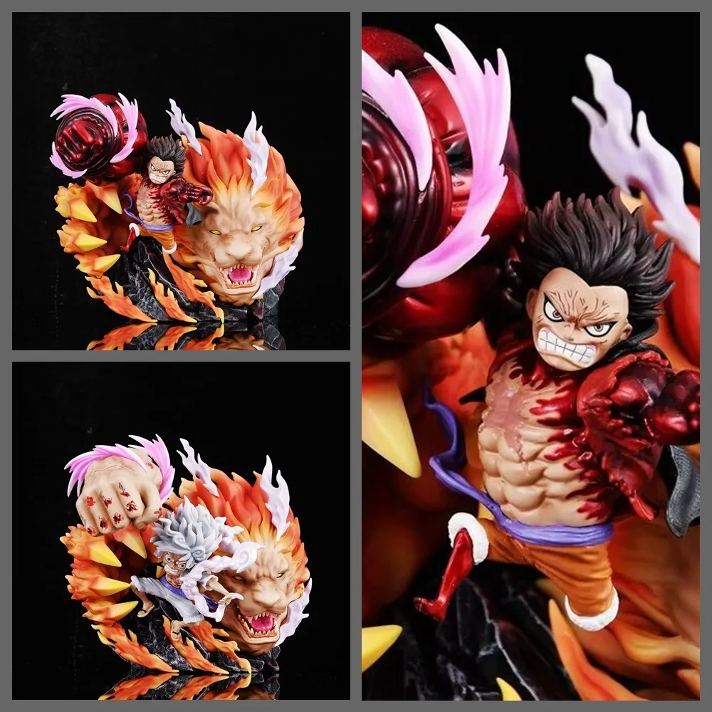 

17cm StudioOne Piece GK Lion Nika Luffy Flame God Dual Form Premium Resin Statue Smile Pose Light Up Figure Anime Art Sculpture