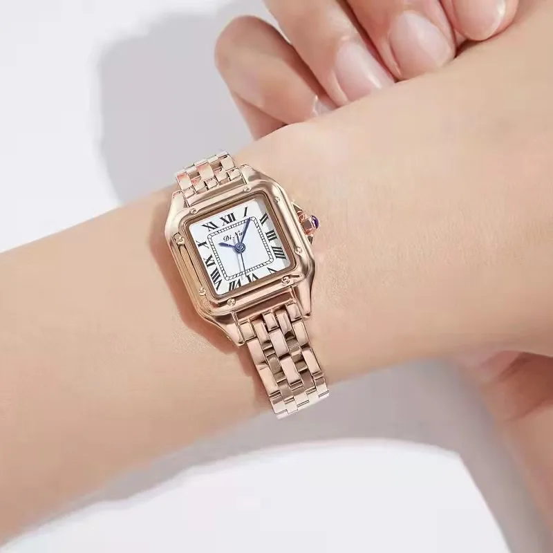 Women Watches Business Luxury Ladies Fashion Quartz Watch Simple Scale Square Quality Gold Plated Stainless Steel Folding Clock