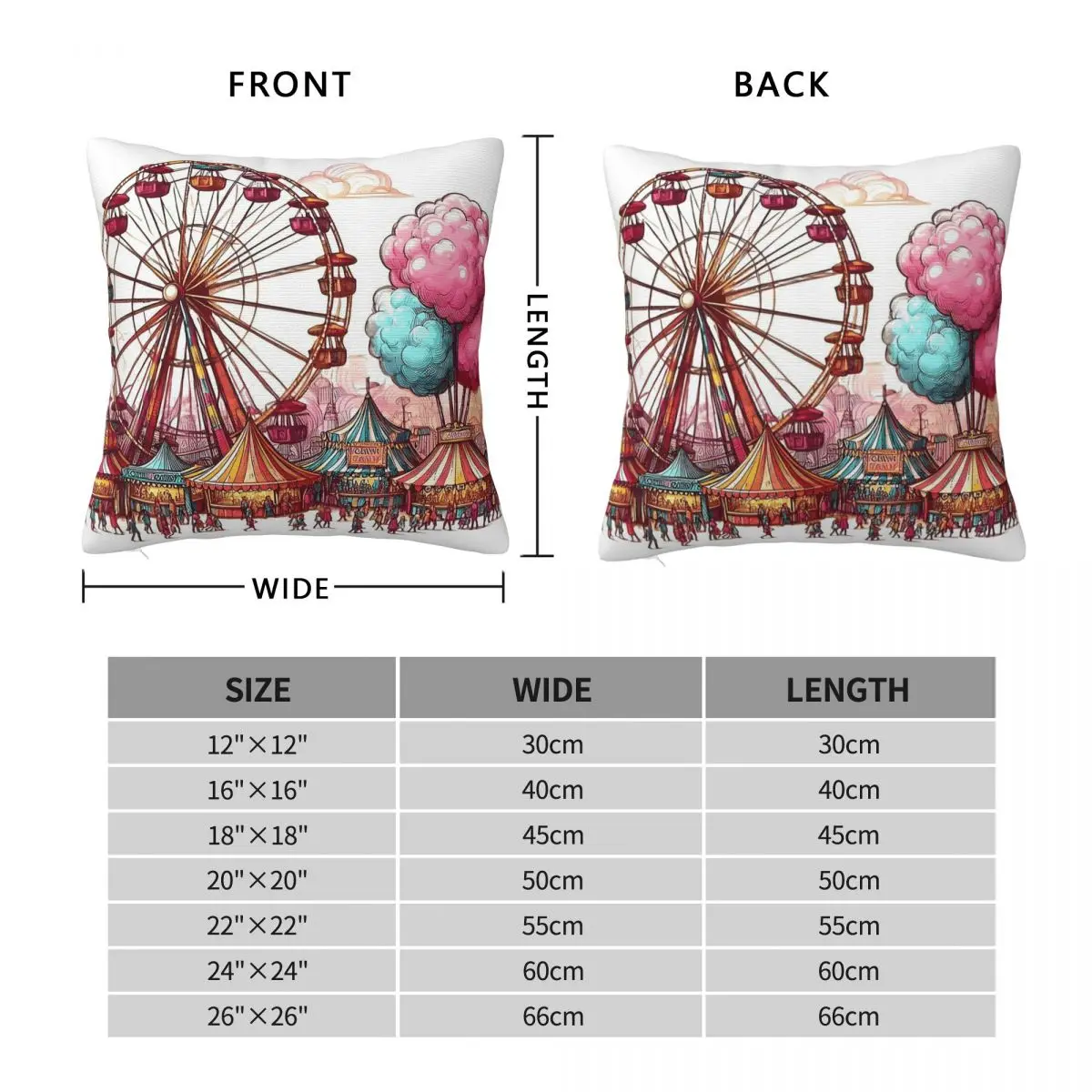 Carnival With Ferris Wheel Cotton Candy Square Pillowcase Polyester Linen Velvet Pattern Decor Throw Pillow Room Cushion Cover