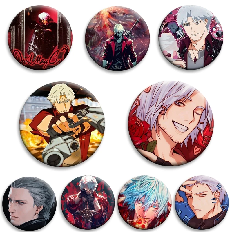 

32/58mm Devil May Cry Anime Cartoon Figures Brooches Button Pins Coin Badges on Backpack Clothes Accessories Gift for Friends