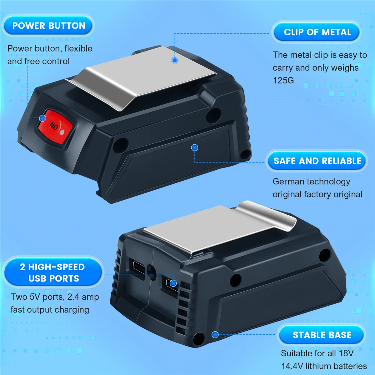 ADEGBO-محسن لمحول USB BOSCH GAA18-24 مع ضوء المؤشر لـ 14.4-18 فولت