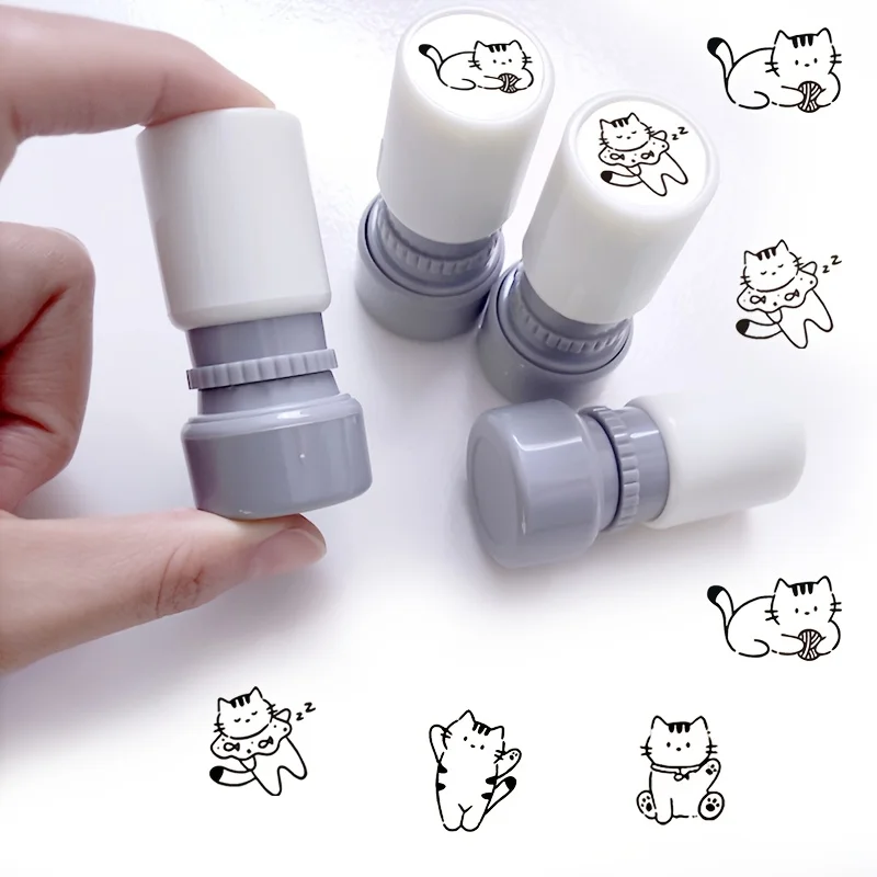 4pcs Cute Cartoon Cat Stamp Set - Fun Cartoon Cat Design Stamps for Crafts and Scrapbooking Decorations,Photosensitive Seal - view 3