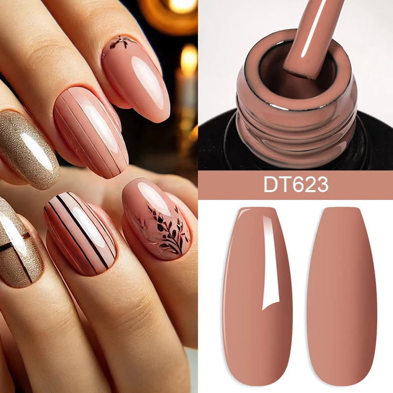 MEET ACROSS 7,3 ml gelnagellak - Soak-Off UV LED nude bruine kleur, glanzende en matte topcoats voor langdurige salonmanicure