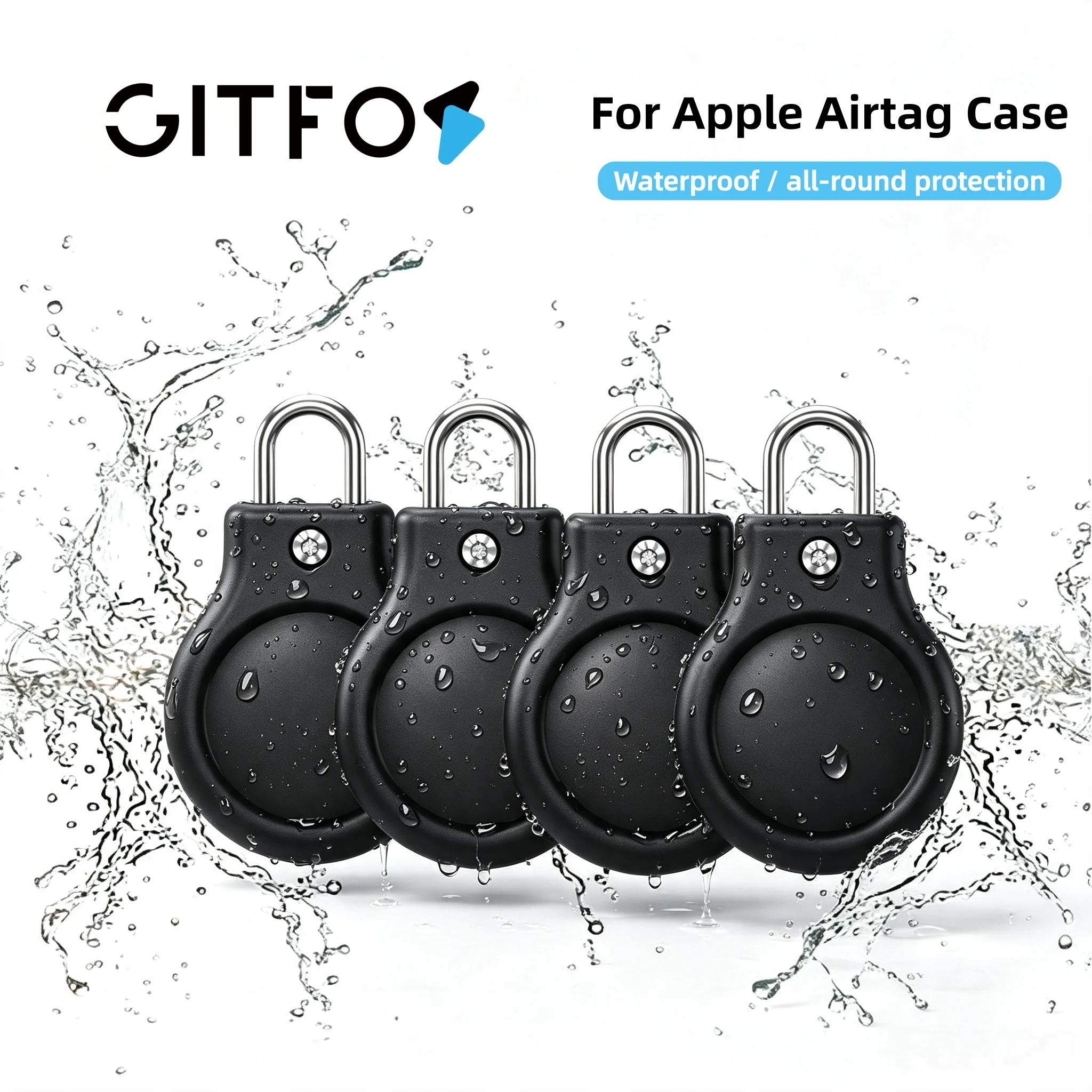 GITFOS 4 Pack AirTag Case with Metal U Lock, Waterproof Keychain Protective Cover for Apple Airtag Luggage Backpack Pet Collar