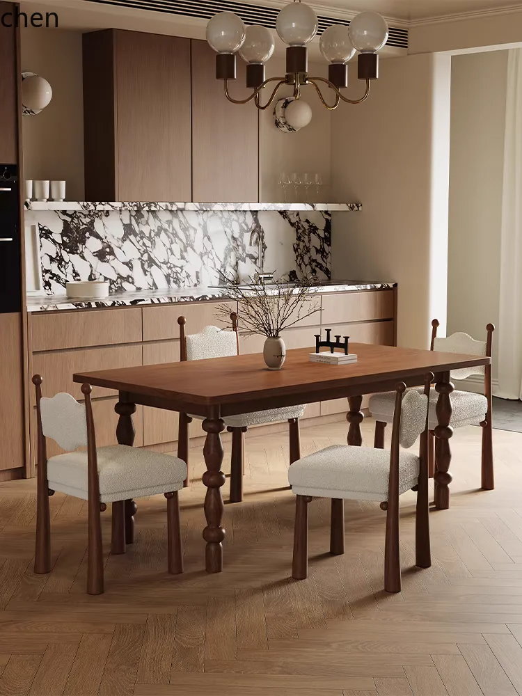 

ZML simple medium and ancient style solid wood dining table small apartment rectangular dining table retro desk