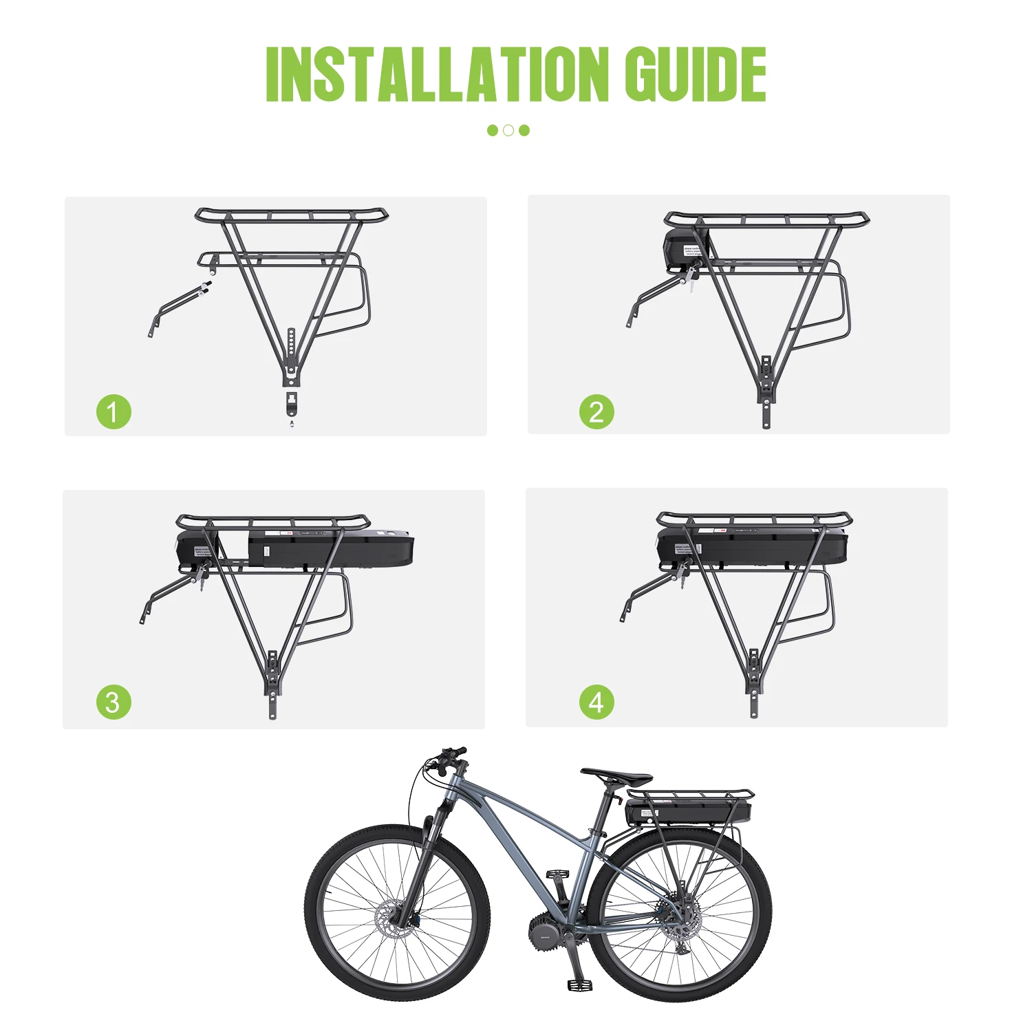 [3 Days Delivery]  36V 48V 52V Ebike Luggage Rack Battery 17.5Ah 22.5Ah Racktype for  Bafang  Motor (W/ Charger & BMS Board)