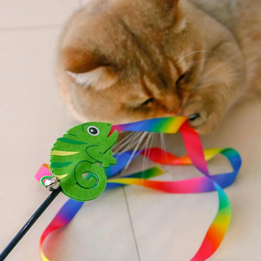 Interactive Cat Teaser Toy with Chameleon Elephant Design Relieves Boredom Bright Colored Entertaining Cat Toy