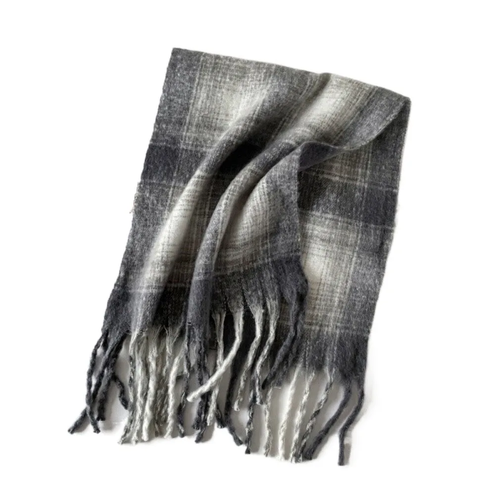 

Retro Mohair Plaid Wool Scarf Tassel Winter Cashmere Scarves Thicken Warm Long Shawl Student