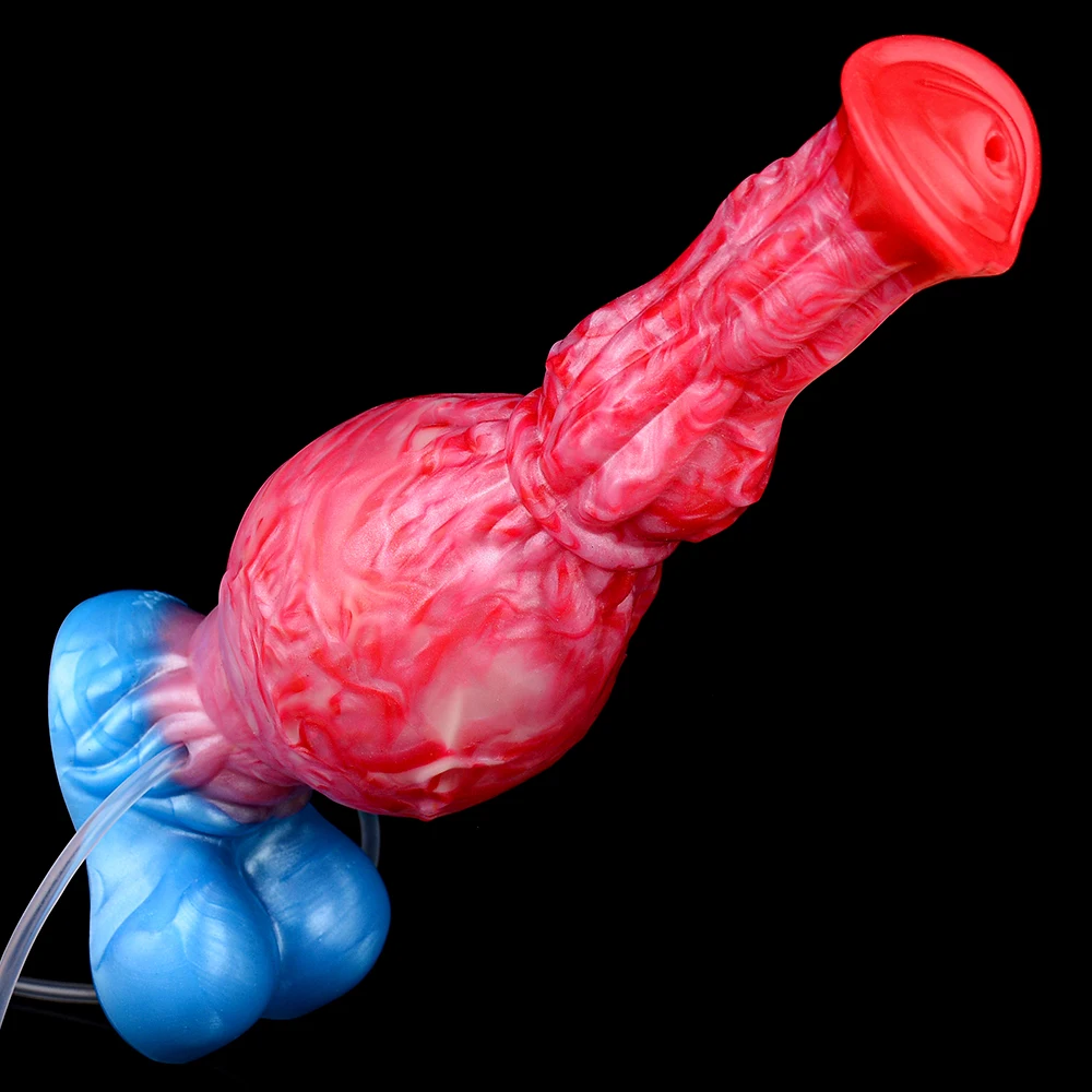 FAAK Silicone Inflatable Ejaculation Penis With Suction Cup Fantasy Squirting Knot Dildo Anal Plug Sex Toys For Women Men