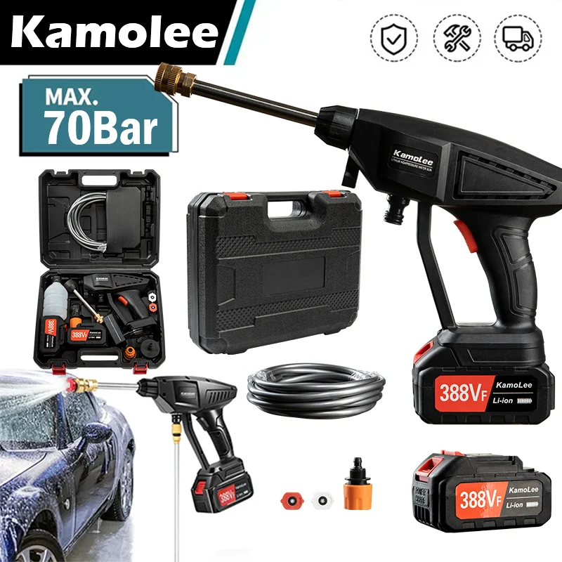 

Kamolee 388VF 70Bar Cordless High Pressure Electric Car Washer Gun Foam Protable Car Wash Garden Spray for 18V Makita Battery