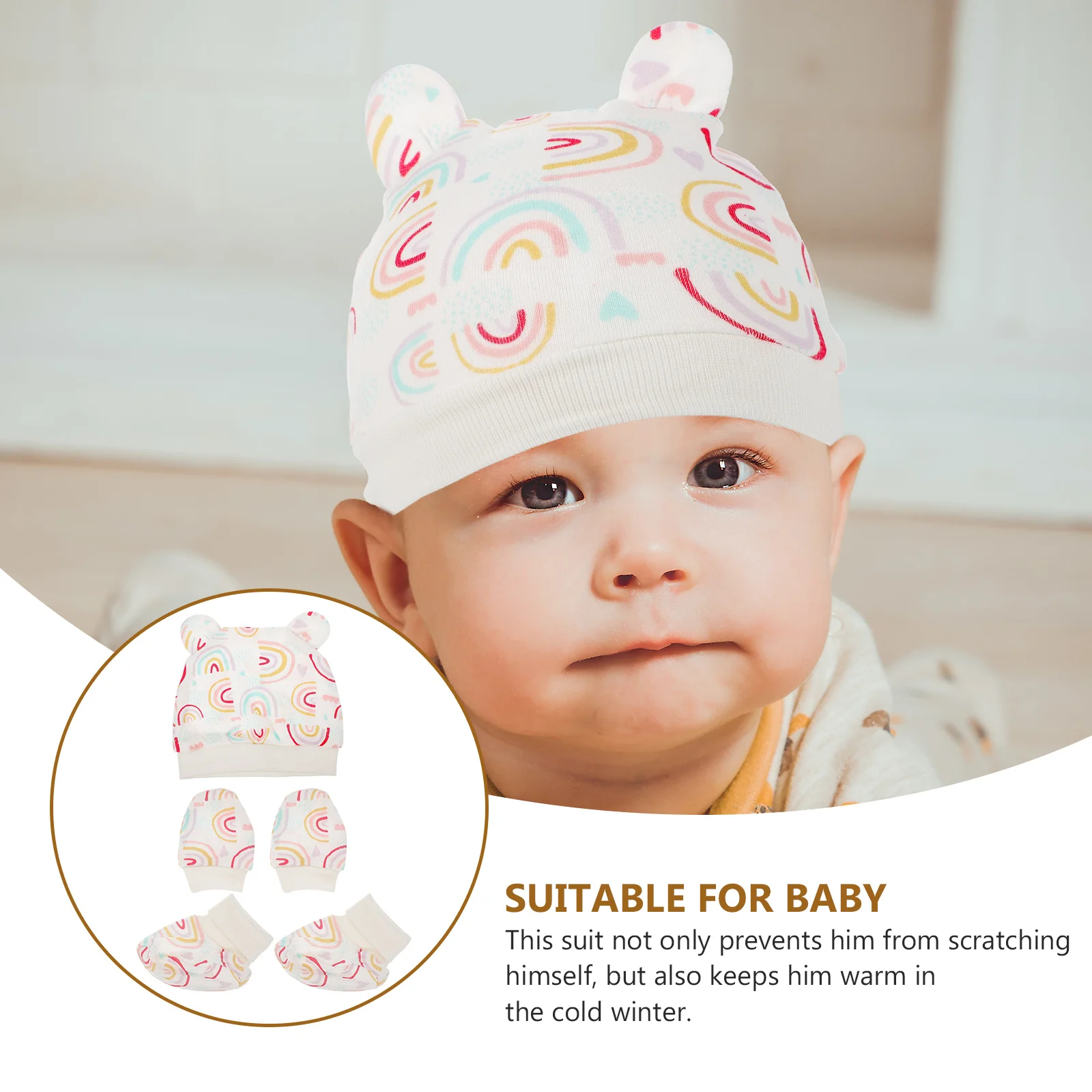 

Очаровательный комплект перчаток-антицарапок для малышей с мягкими накладками на ножки и подходящей шапочкой для новорожденных — незаменимые элементы праздничного наряда