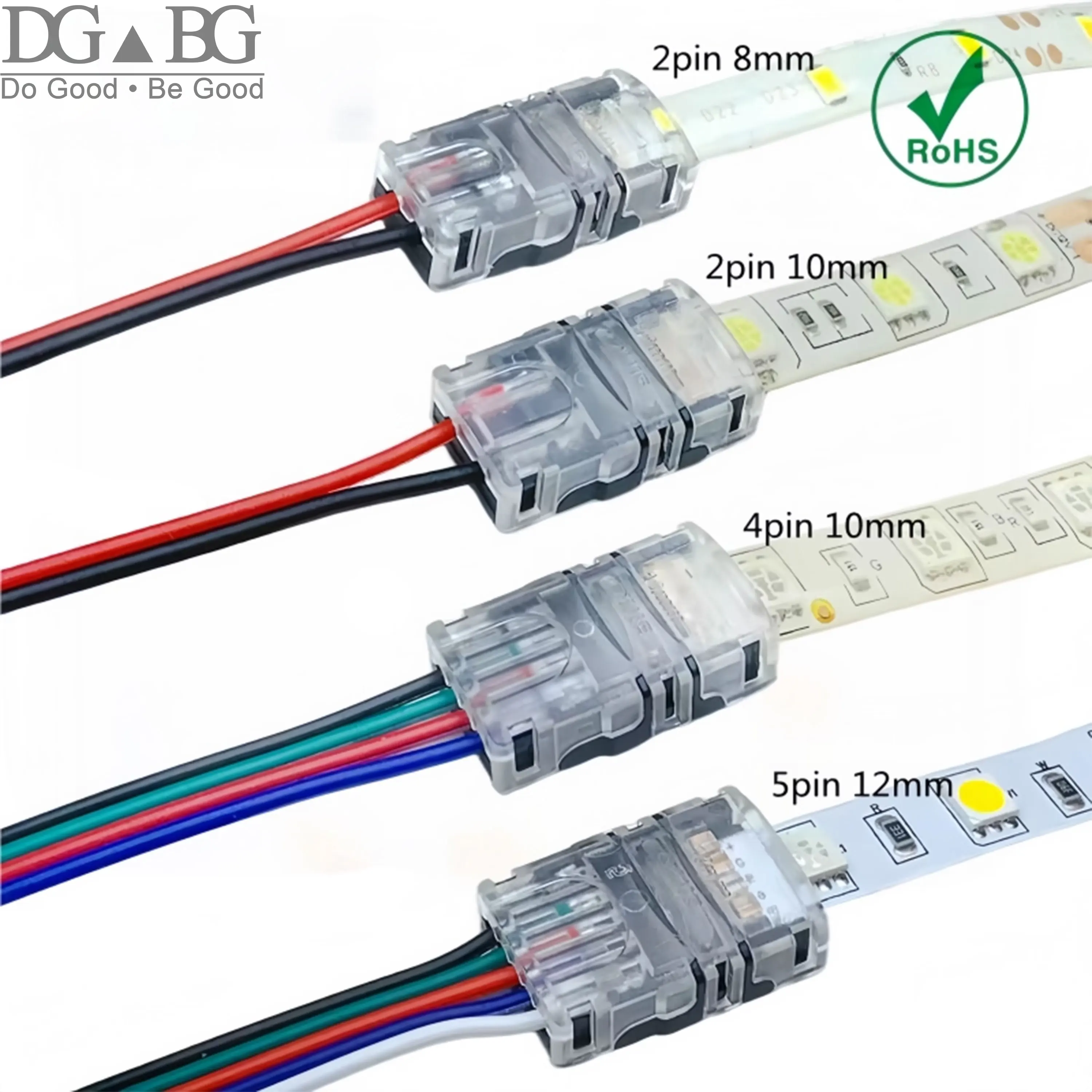 Hippo Clips LED Strip Connectors Set 5050/3528 RGB & Single Color Solderless 2-6 Pin 5-12mm for Bare/Silicone Coated Strips