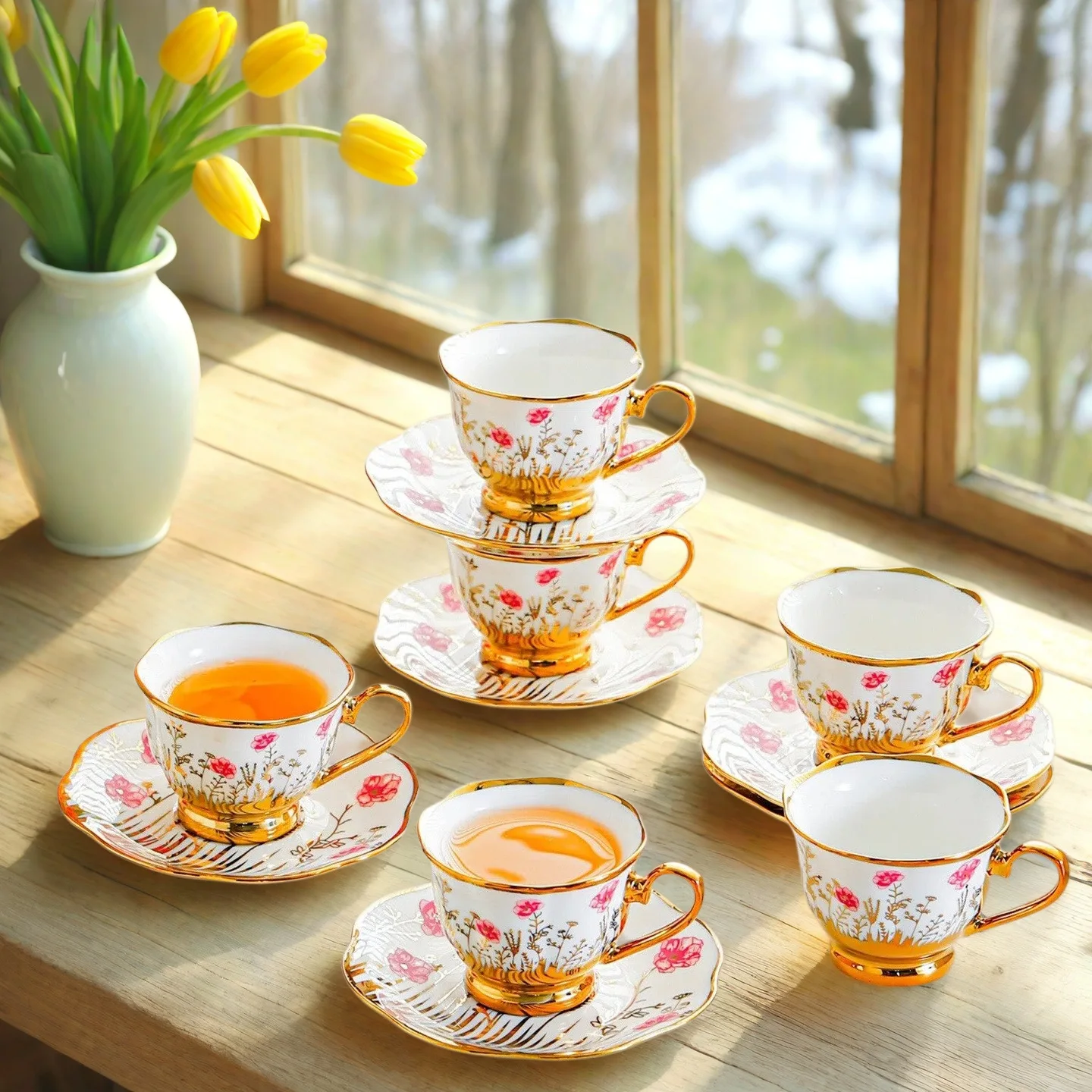 HYS ceramic coffee cup set, European black tea cup saucer, home living room office water cup