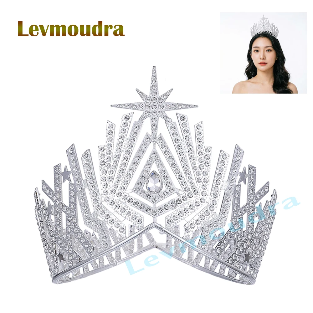 

Levmoudra Pageant Bridal Rhinestone Crown Tiara Princess Full Round Crystal Crown Wedding Headpiece for Brides