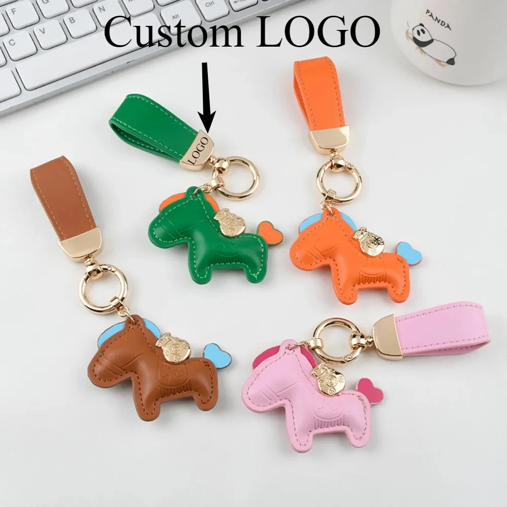 Porte-clés en cuir de poney avec logo personnalisé pour femme, porte-clés créatif Y2K, UL, pendentif mignon, sac à main, voiture, moto, cadeau