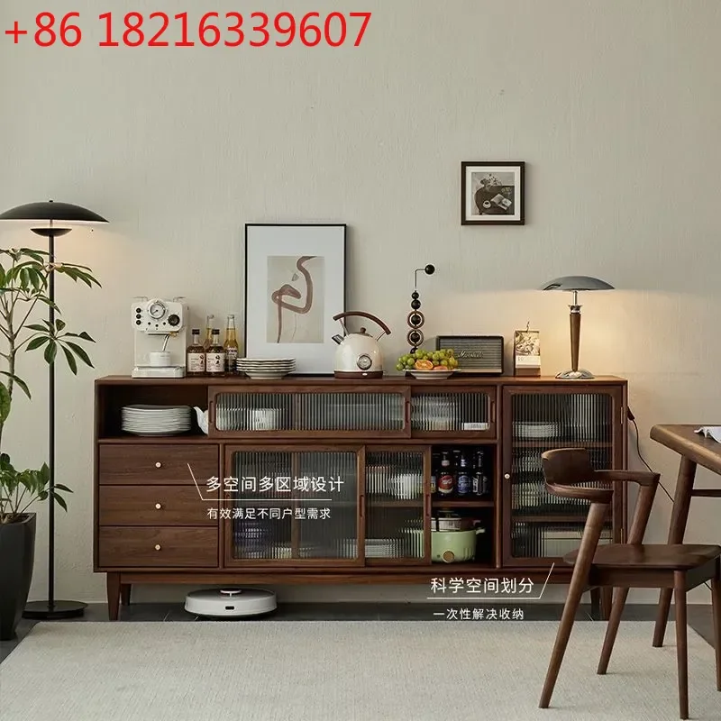 YAORetro Solid Wood Side Cabinet Nordic Japanese Style Wall Mounted Tea Wine Storage Unit Multifunctional Kitchen Dining Room