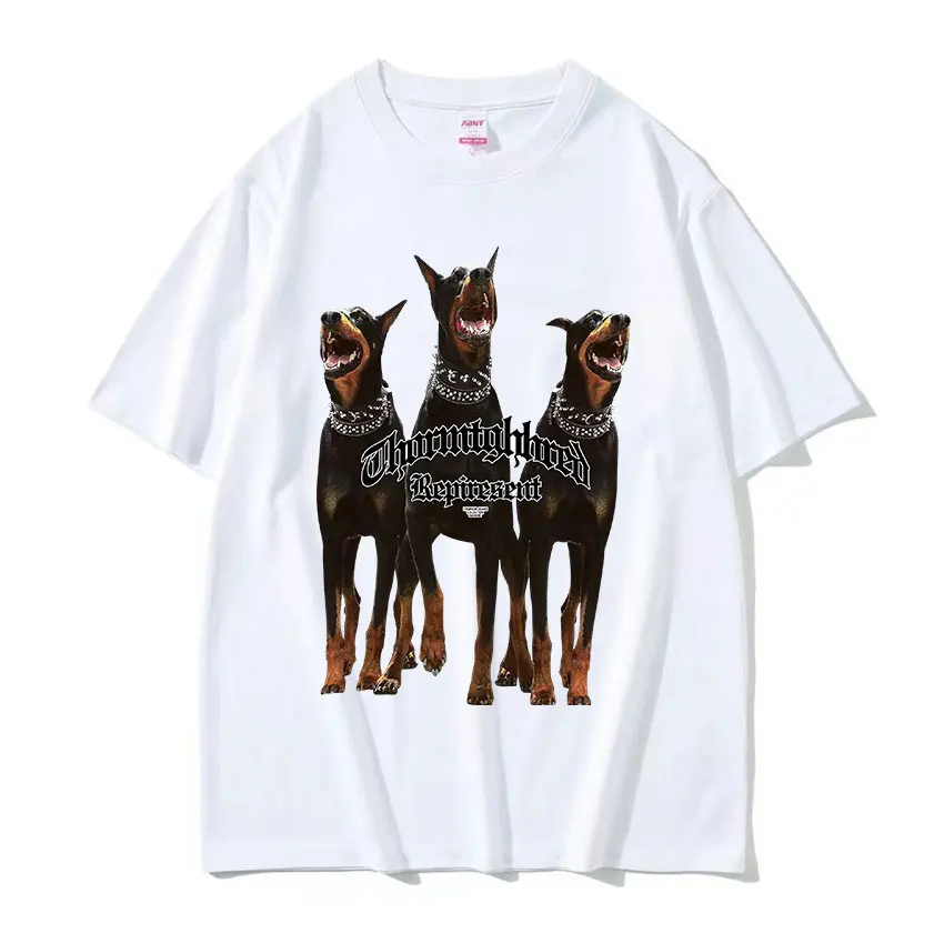 Men\'s Hip Hop Trend T Shirt Funny Rottweiler Doberman Graphic Print T-shirts Summer Men 100% Cotton Oversized T-shirt Streetwear