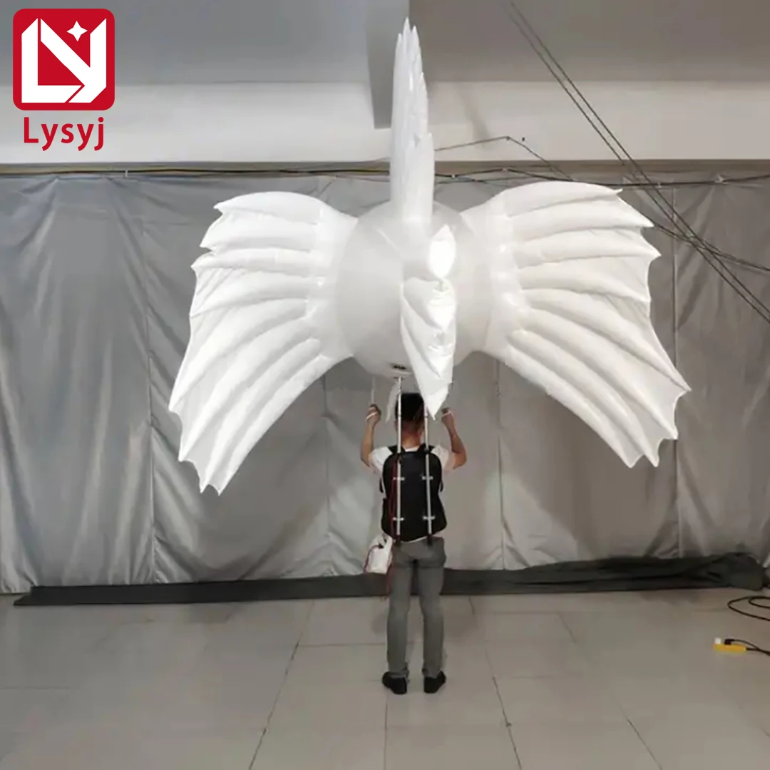 2M Inflatable Fish Puppet Air Blow Parade Walking Performance Props White LED Light Theme Park Event Advertising for Kids Toys