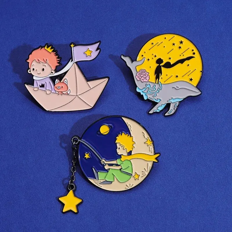 1-4pcs Cute Cartoon Little Prince Star Fairy Tale Breast Needle Moon Beautiful Emblem Rose Decoration Universe image 2