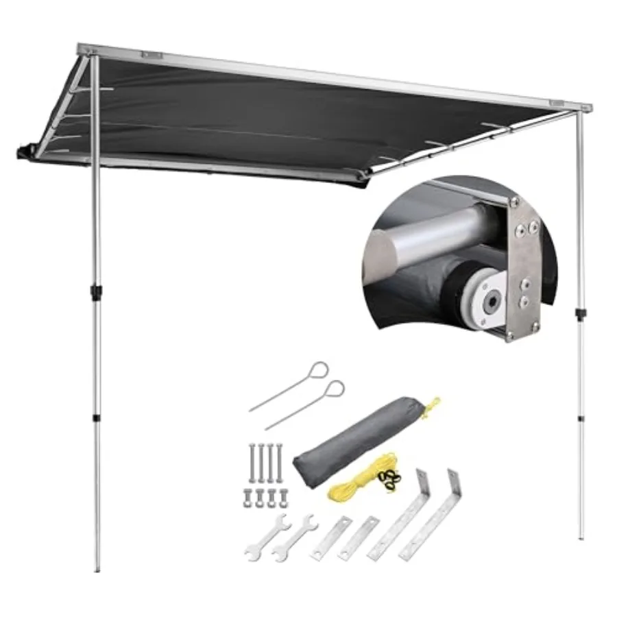 

Semi-Automatic Retractable 6.6'x8.4' Vehicle Awning with Blackout Coating Motor Car Side Roof Rack Overlanding Sun Shade for Ou
