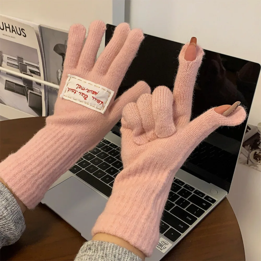 

Новые теплые шерстяные вязаные перчатки, ветрозащитные перчатки для верховой езды с сенсорным экраном, утолщенные однотонные варежки с длинными пальцами, уличные