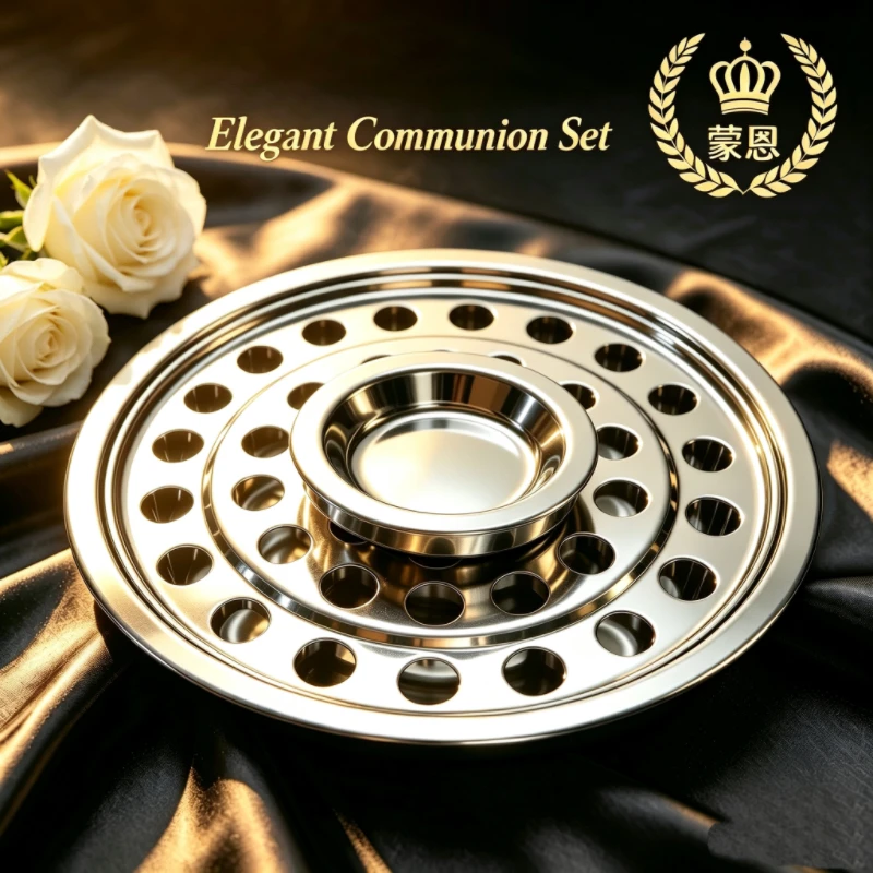 Elegant Stainless Steel Communion Tray Set with Center Mini Bread Plate Ritual Ceremony