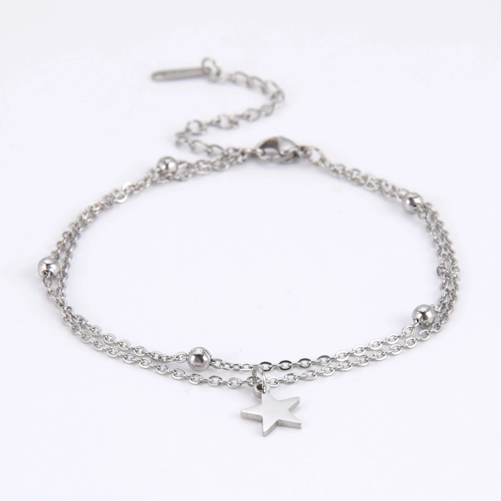 Kkjoy Edelstahl Fußkette für Damen und Herren, silberfarben, vierblättriges Kleeblatt, Fußkettchen, einfache Perlen, Modeschmuck, Accessoires, Neu – Detail 17