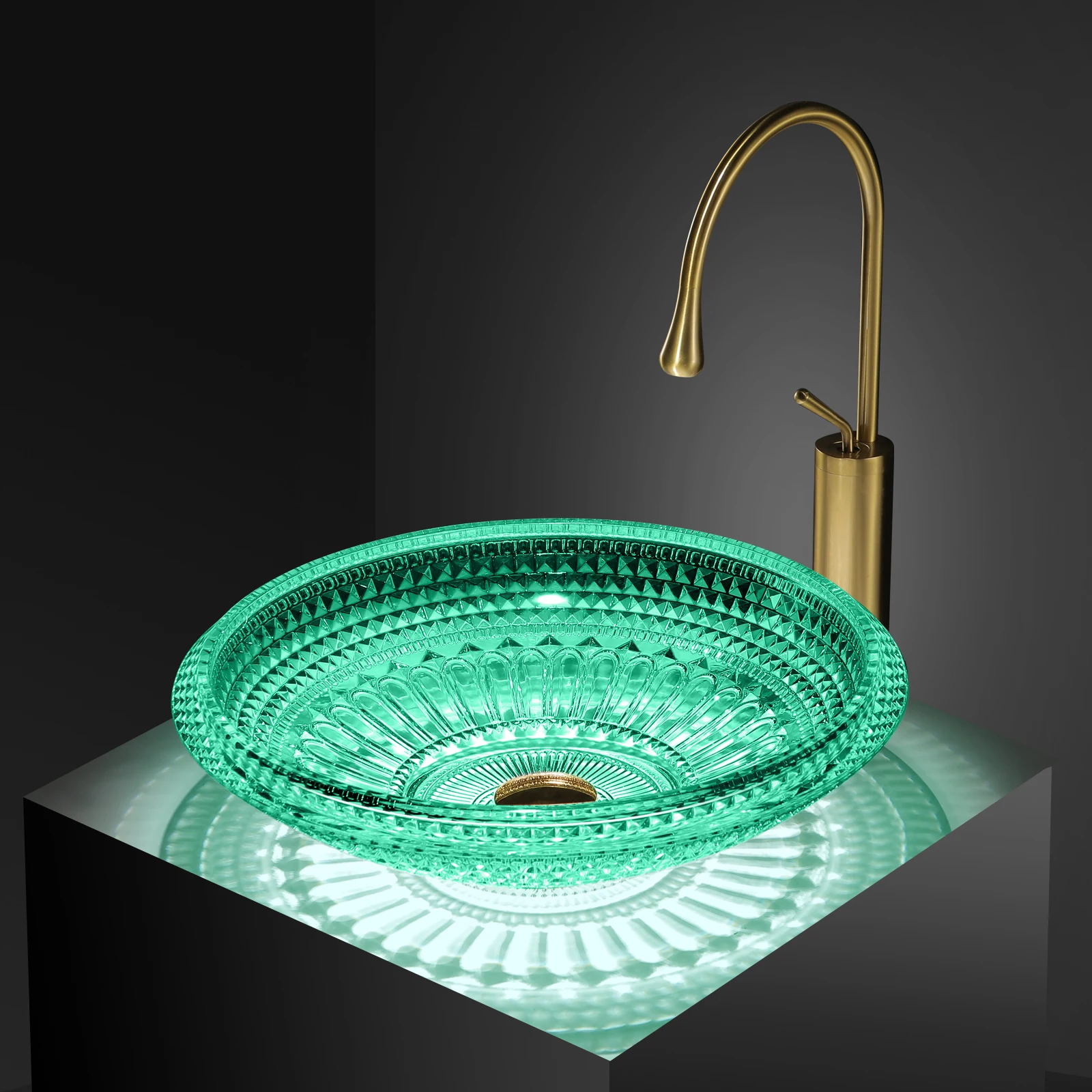 Light luxury thick edged crystal glass washbasin, modern colorful transparent countertop basin, hotel bathroom washbasin GN885FU