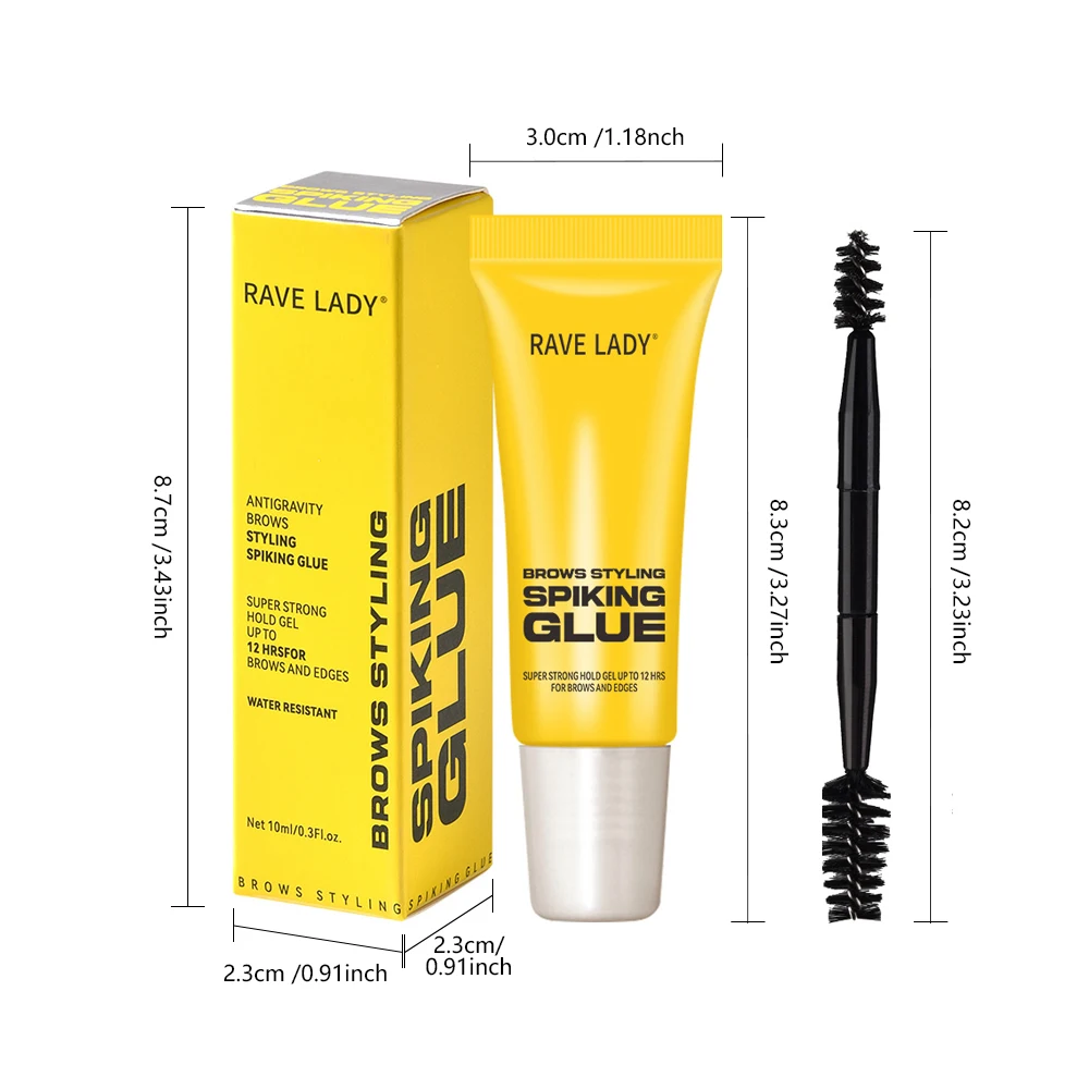 Rave Lady 3-teiliger Augenbrauen-Styling-Spiking-Kleber, wasserfest, langlebig, Make-up, farblos, sofort trocknende Augenbrauen mit Doppelbürste – Detail 11