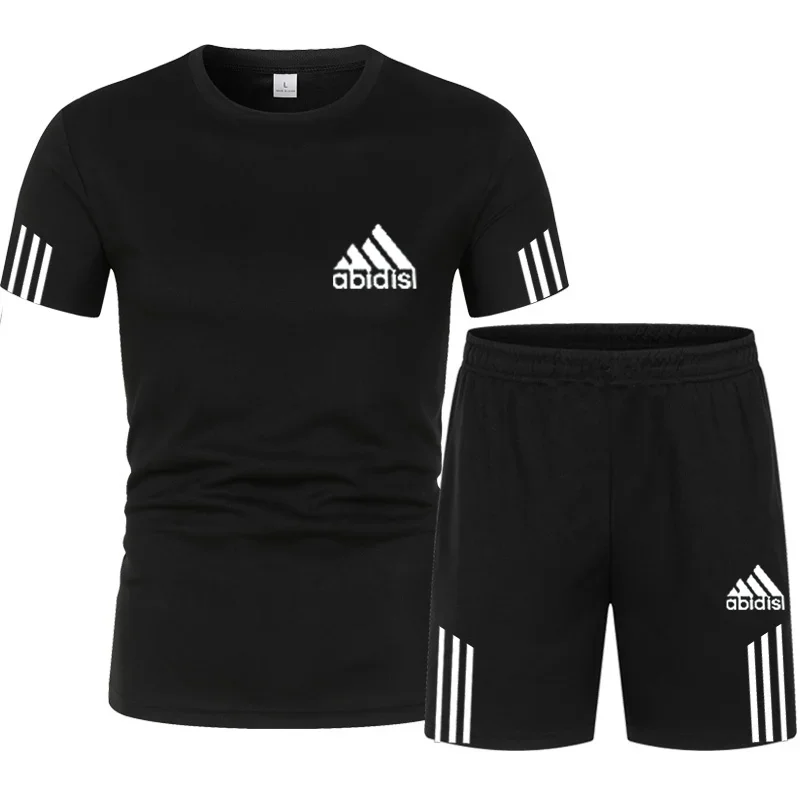 Summer Luxury Set Men\'s Short Sleeve Suit Fitness Fashion Casual Shorts Tracksuit Clothes for Mens T-shirt + Shorts 2-piece Set